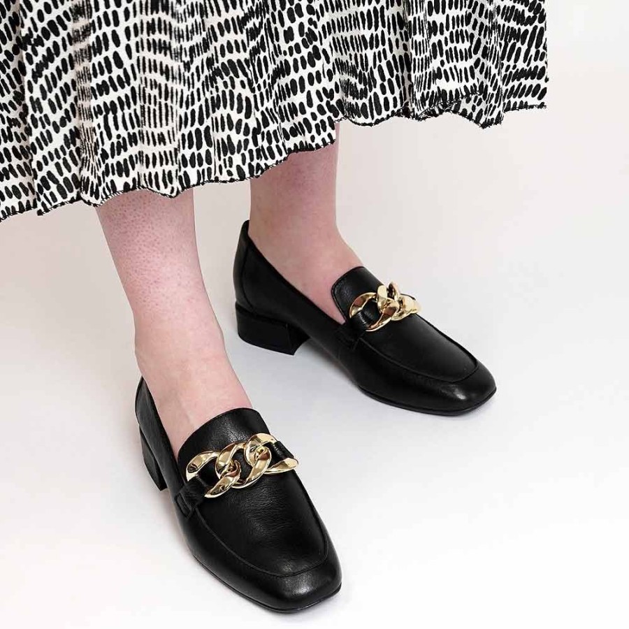 Flats Django & Juliette | Vivandy Black Leather Loafers