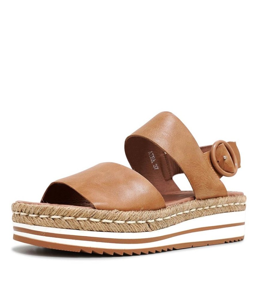 Sandals Django & Juliette | Atha Dark Tan Leather Sandals