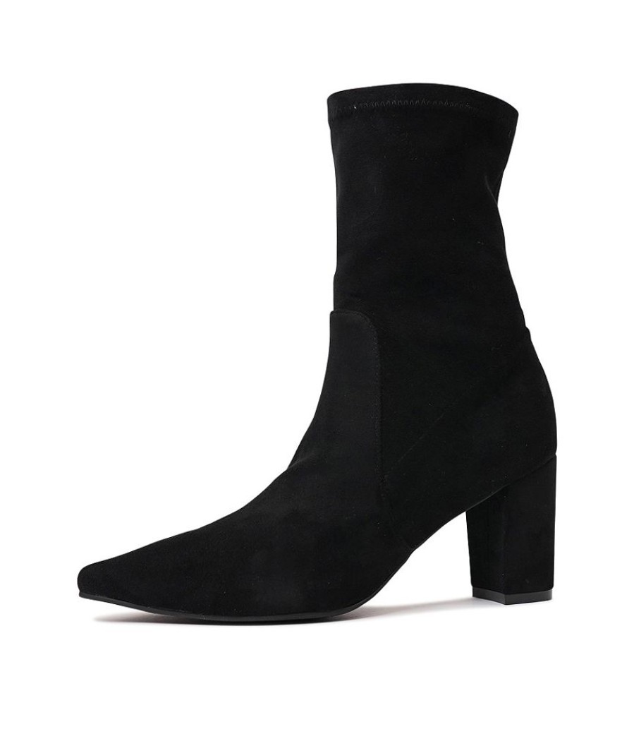 Boots Django & Juliette | Nider Black Stretch Microsuede Ankle Boots