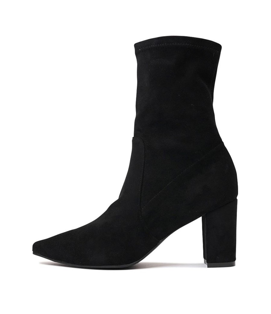 Boots Django & Juliette | Nider Black Stretch Microsuede Ankle Boots