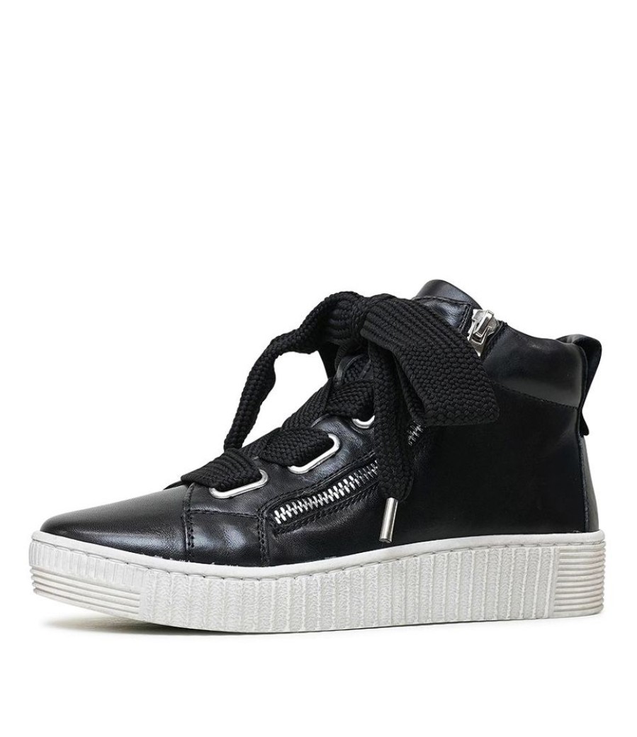 Flats EOS Shoes | Joyous Black Leather Sneakers