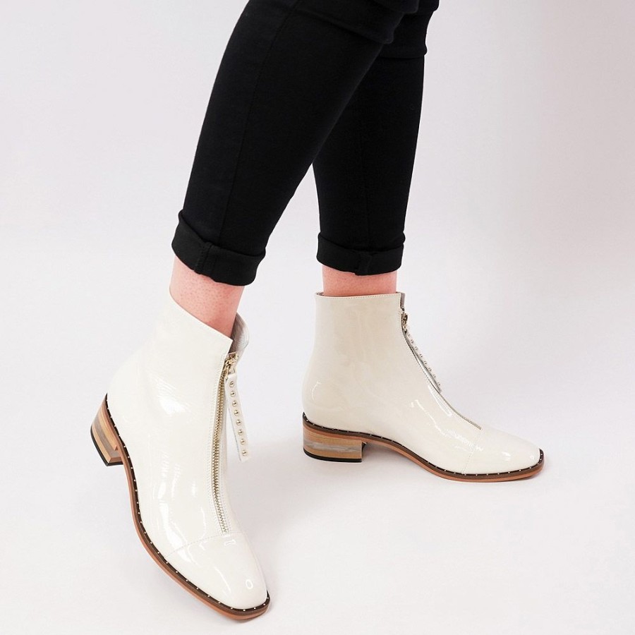 Boots Django & Juliette | Fridays Ivory Patent Leather Ankle Boots