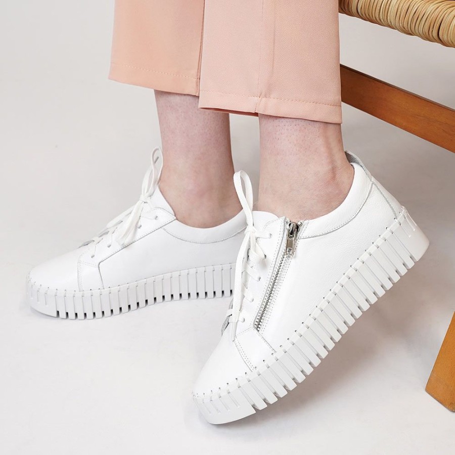 Flats Django & Juliette | Bump White Leather Sneakers