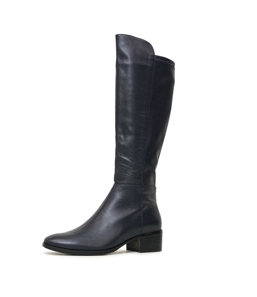 Boots Django & Juliette | Tetley - Navy Leather/ Stretch Knee High Boots