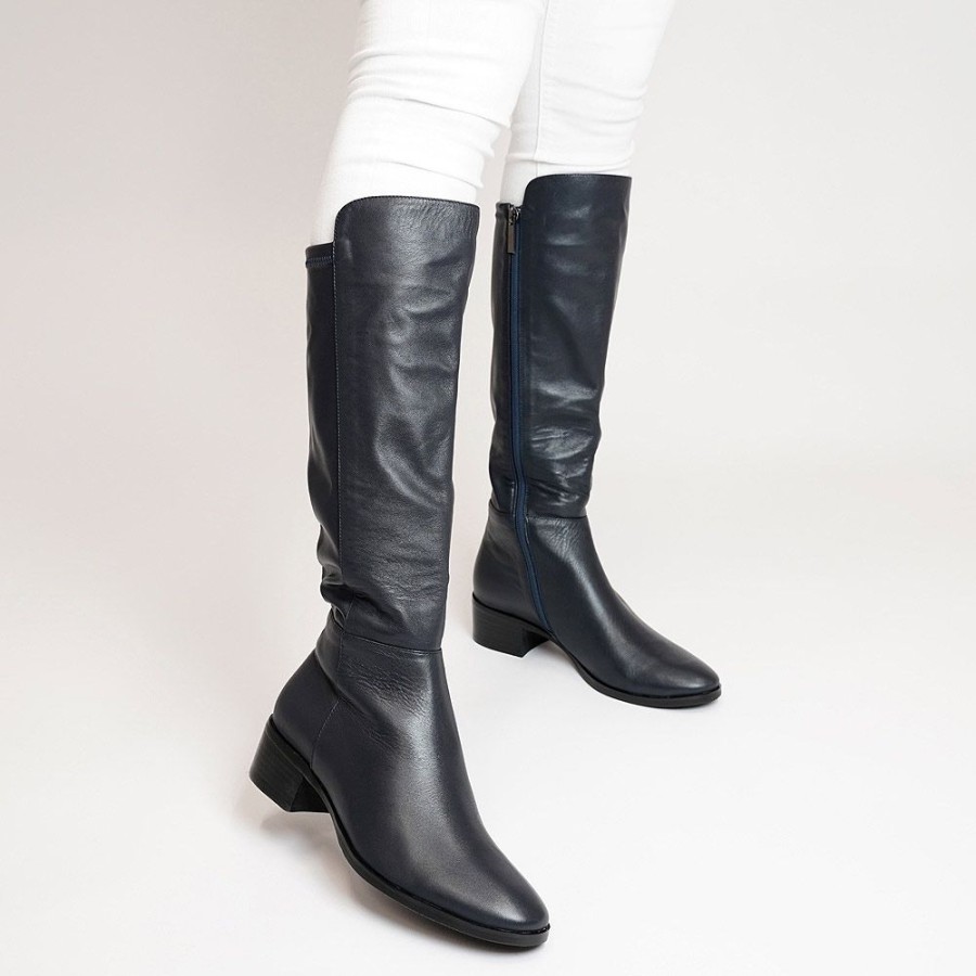 Boots Django & Juliette | Tetley - Navy Leather/ Stretch Knee High Boots