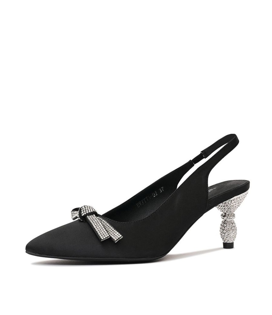 Heels Django & Juliette | Evitta Black Satin Leather Heels