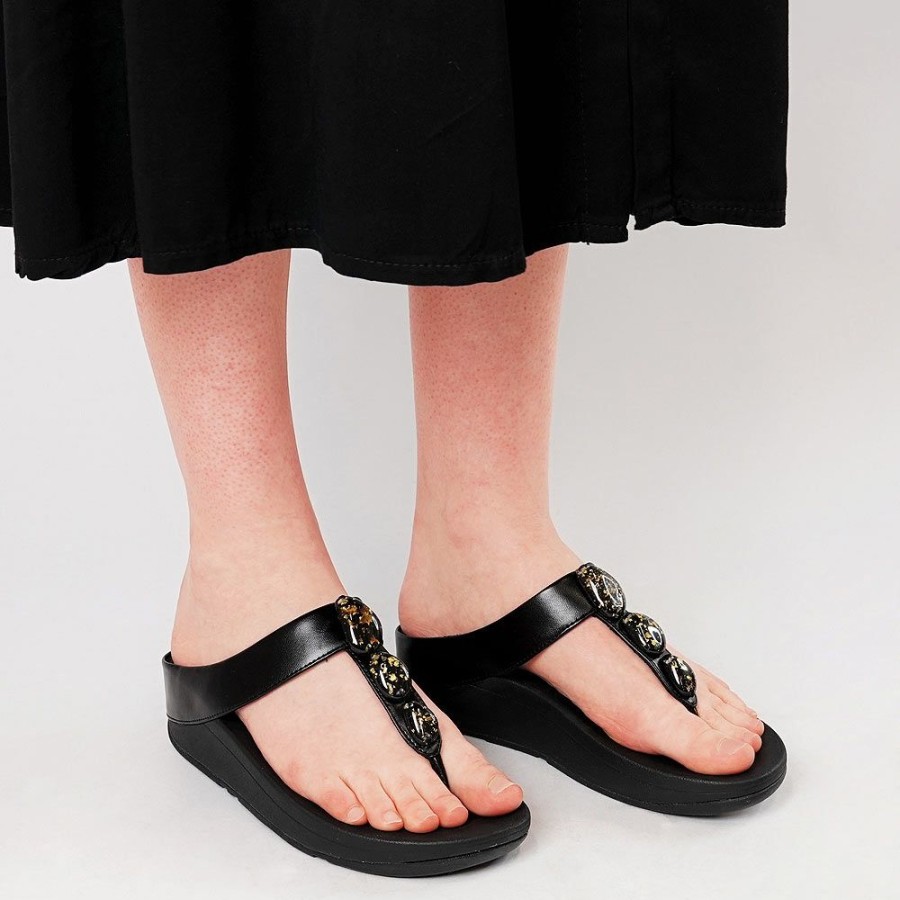 Sandals Fitflop | Fino Metallic All Black