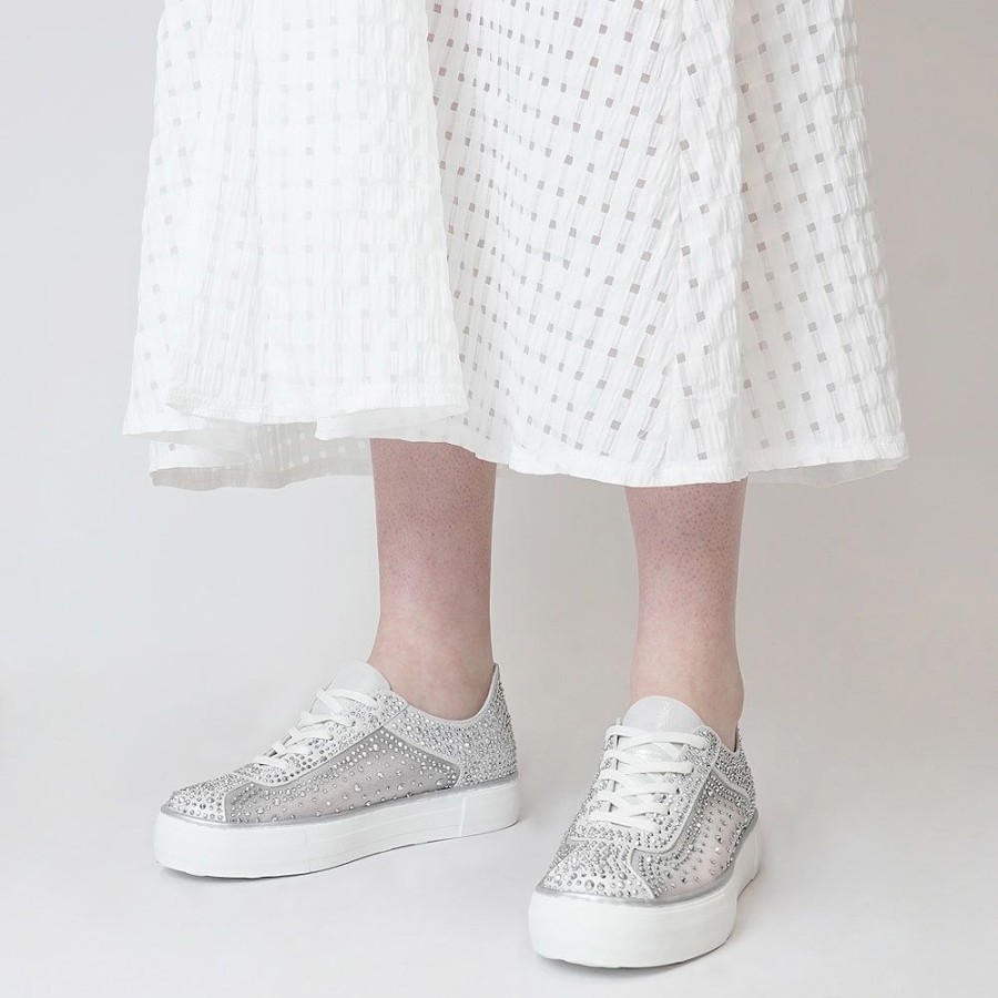 Flats Django & Juliette | Flip White Shimmer Leather Sneakers