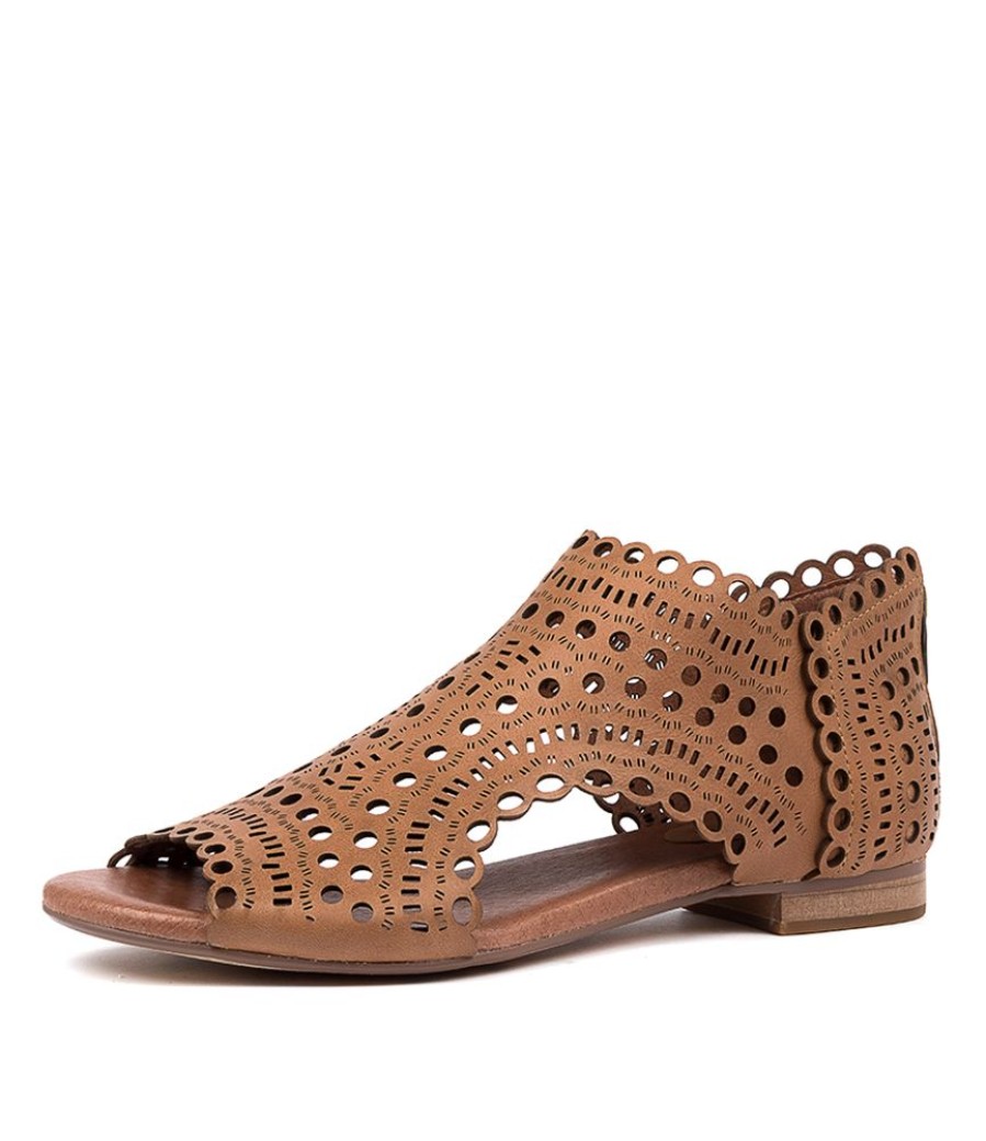 Flats Django & Juliette | Powers Dark Tan Leather Sandals