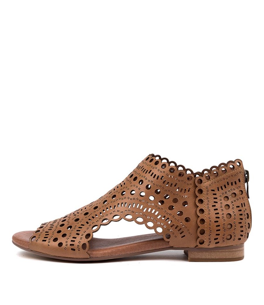 Flats Django & Juliette | Powers Dark Tan Leather Sandals