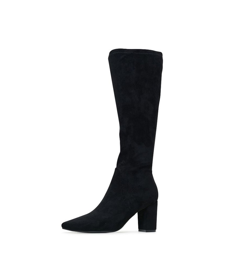 Boots Django & Juliette | Norass Black Stretch Microsuede Knee High Boots