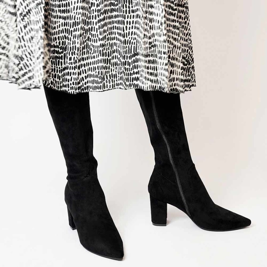 Boots Django & Juliette | Norass Black Stretch Microsuede Knee High Boots