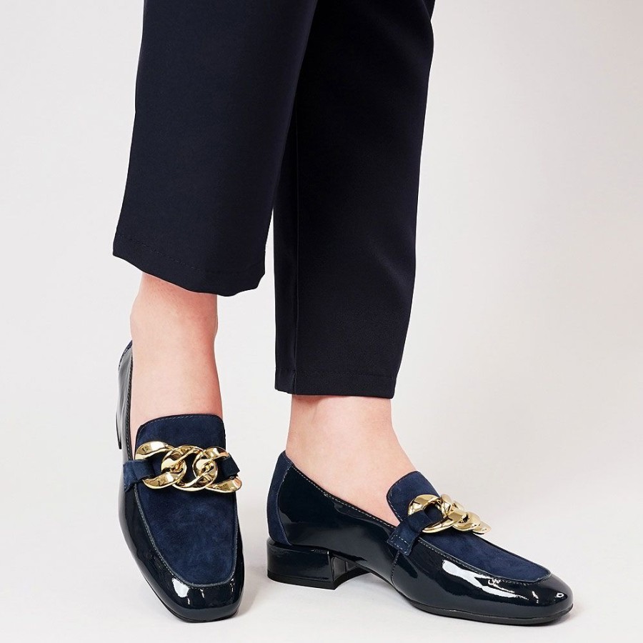 Flats Django & Juliette | Vivandy Navy Patent/ Navy Suede Loafers