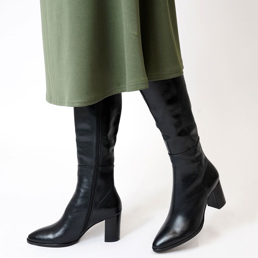 Boots Django & Juliette | Allouta Black Leather Knee High Boots