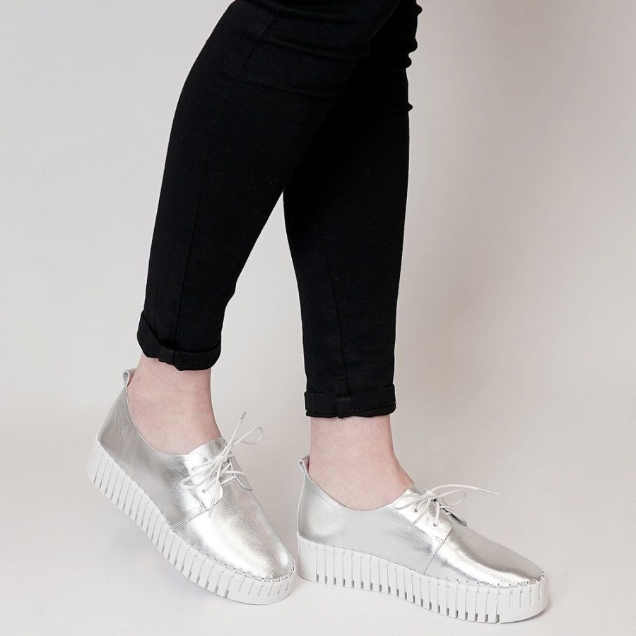 Flats Django & Juliette | Brenda Silver Leather Sneakers