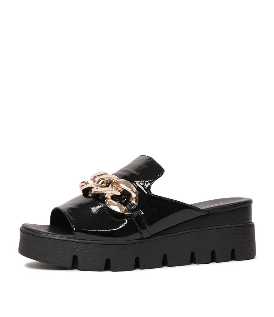 Sandals Django & Juliette | Rablise Black Patent Leather Slides