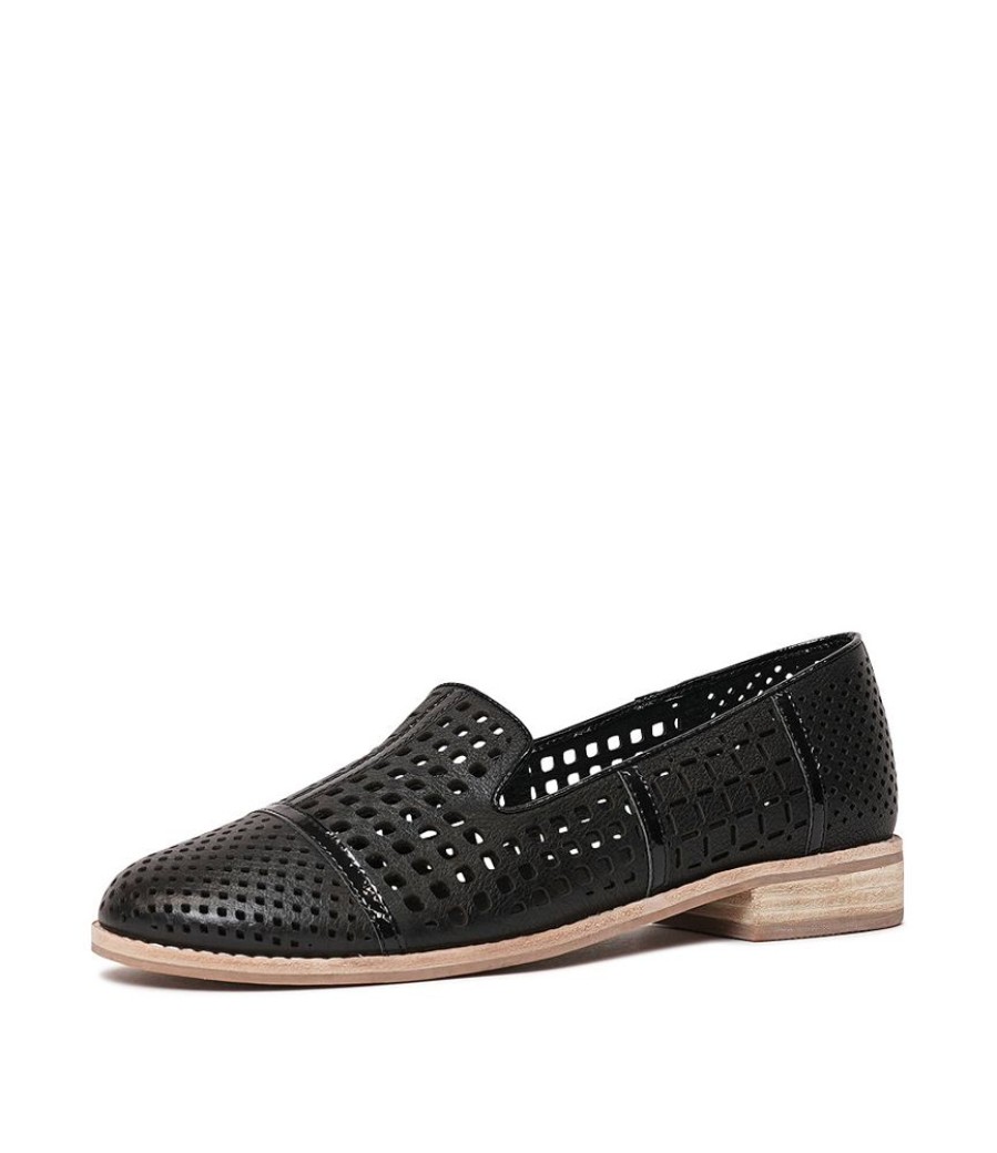 Flats Django & Juliette | Alycia Black Leather/ Black Patent Loafers