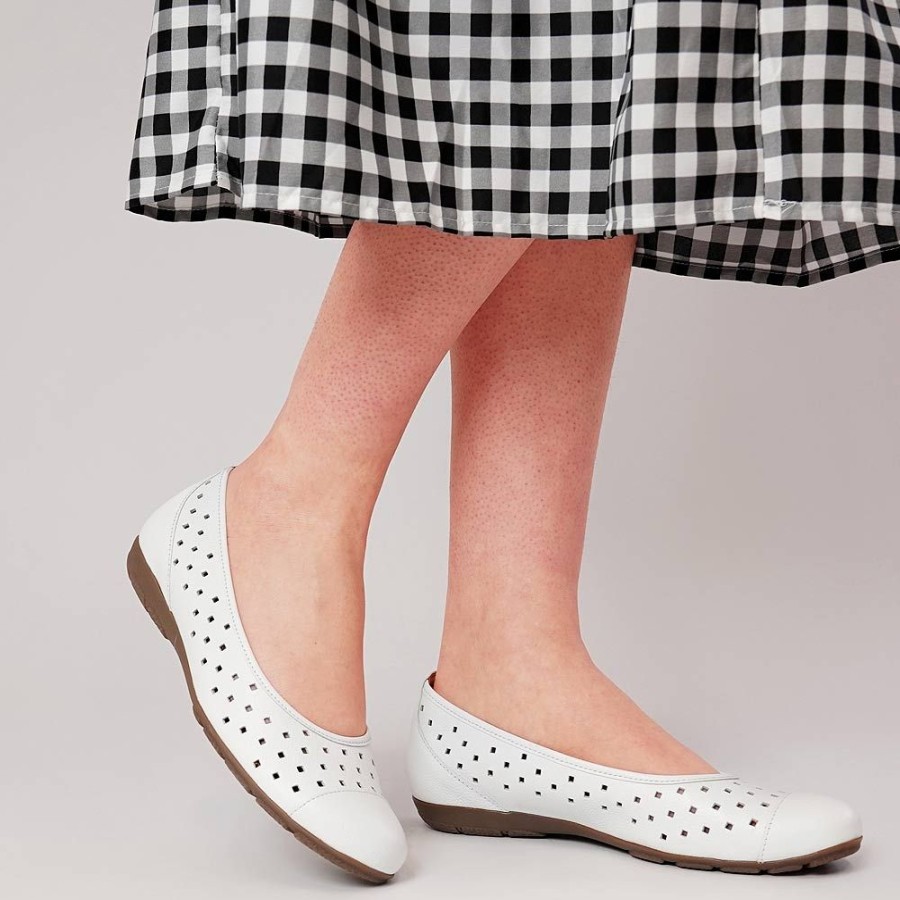 Flats Gabor | Skylar White Leather Ballet Flats