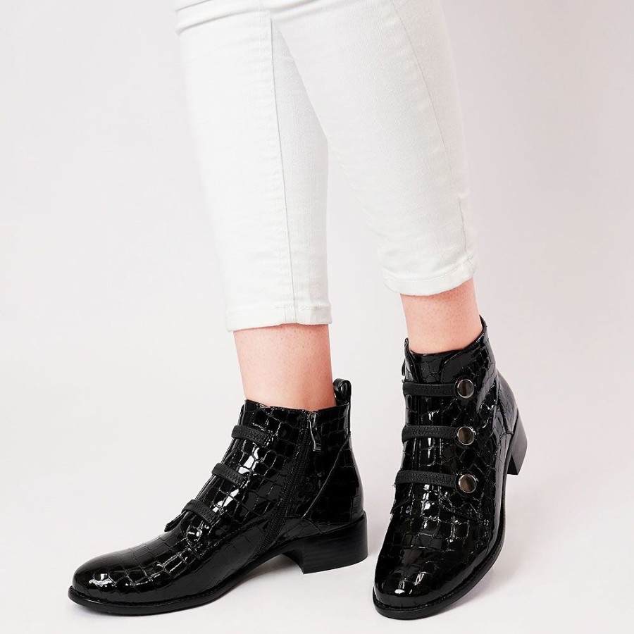 Boots Django & Juliette | Clemens Black Patent Croc