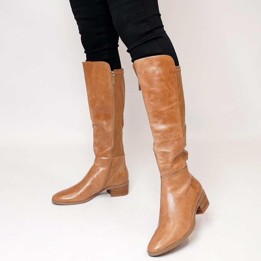 Boots Django & Juliette | Tetley Tan Leather Knee High Boots