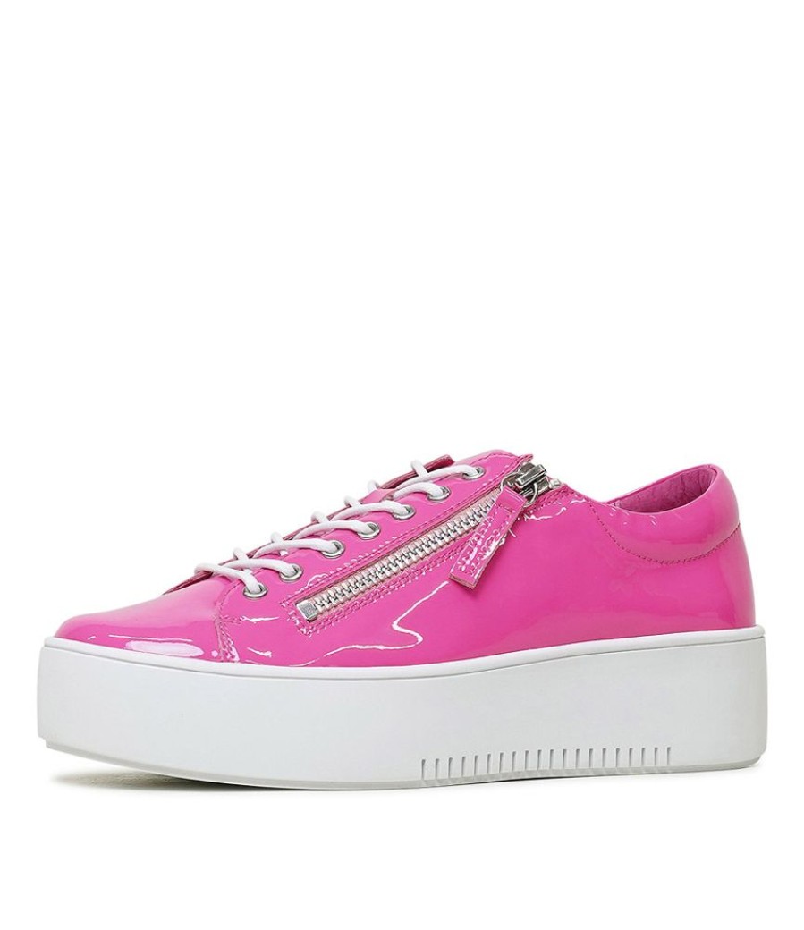 Flats Django & Juliette | Wolfie Hot Pink Patent Leather Sneakers