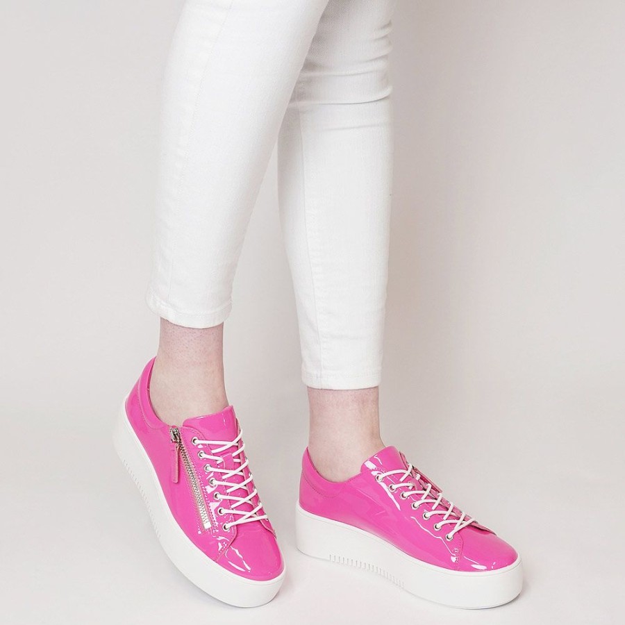 Flats Django & Juliette | Wolfie Hot Pink Patent Leather Sneakers