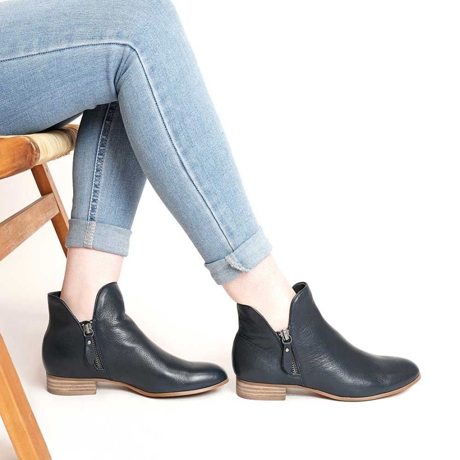 Boots Django & Juliette | Faye Navy Leather Ankle Boots