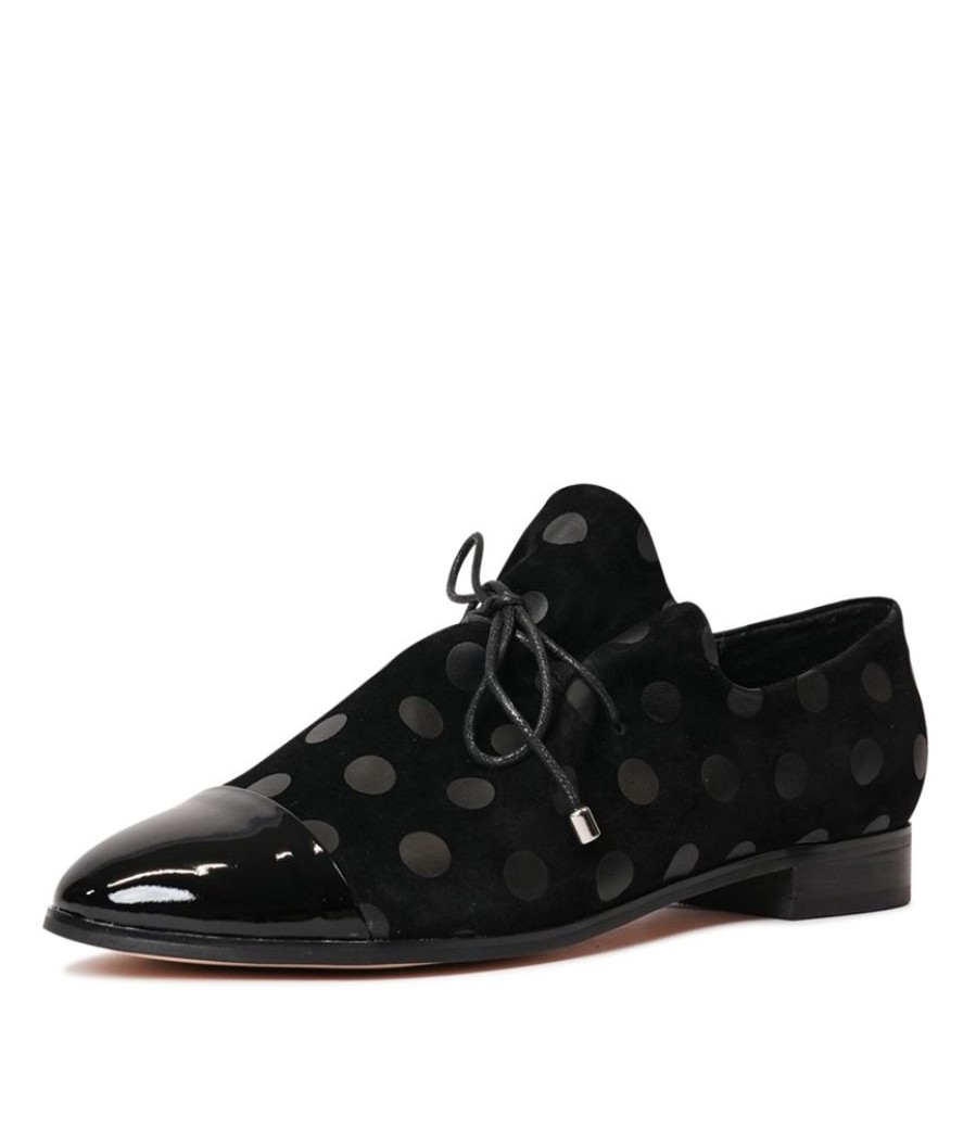 Flats Django & Juliette | Jabin Black Patent/ Black Dot Suede Flats