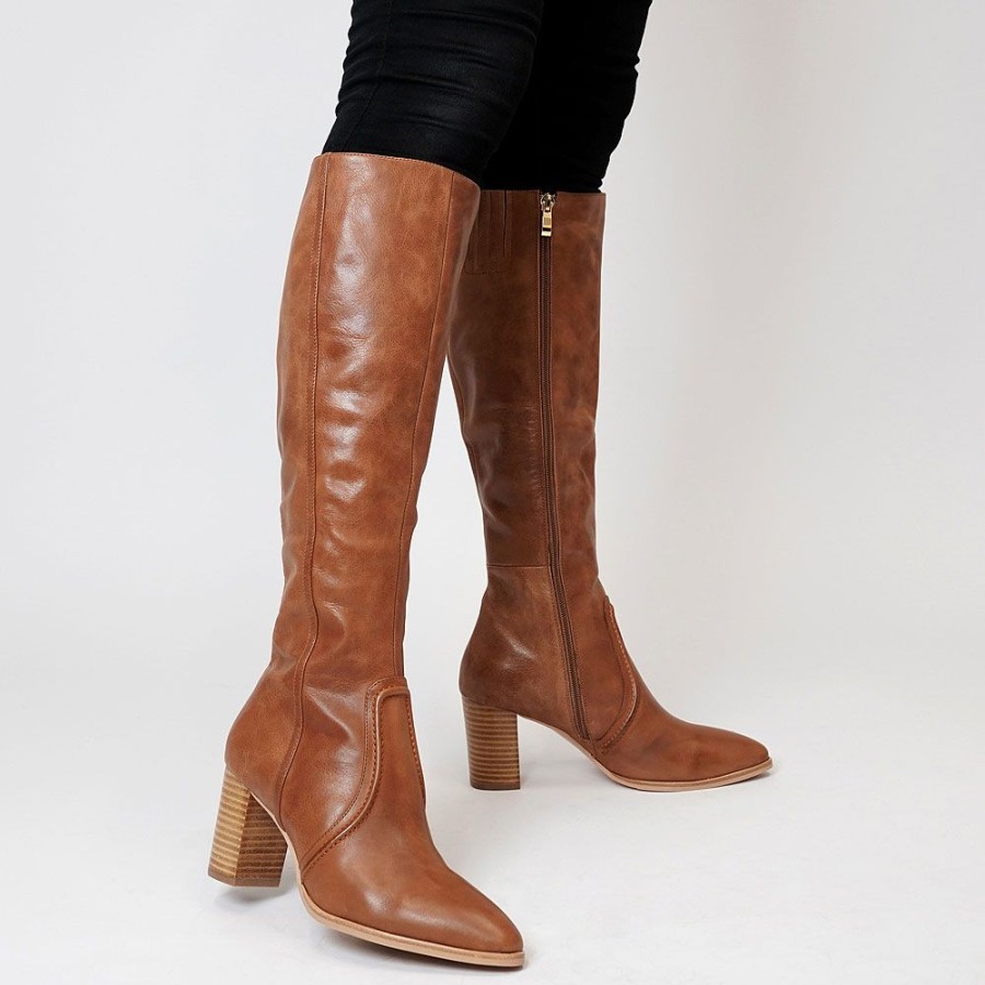 Boots Django & Juliette | Ammies Cognac Leather Knee High Boots