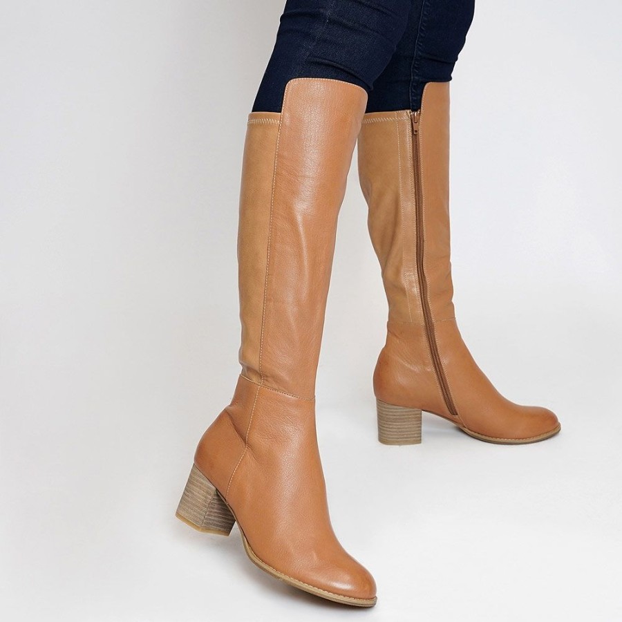 Boots Django & Juliette | Setley Dark Tan Leather Knee High Boots