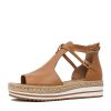 Heels Django & Juliette | Alexys Dark Tan Leather Platform Sandals