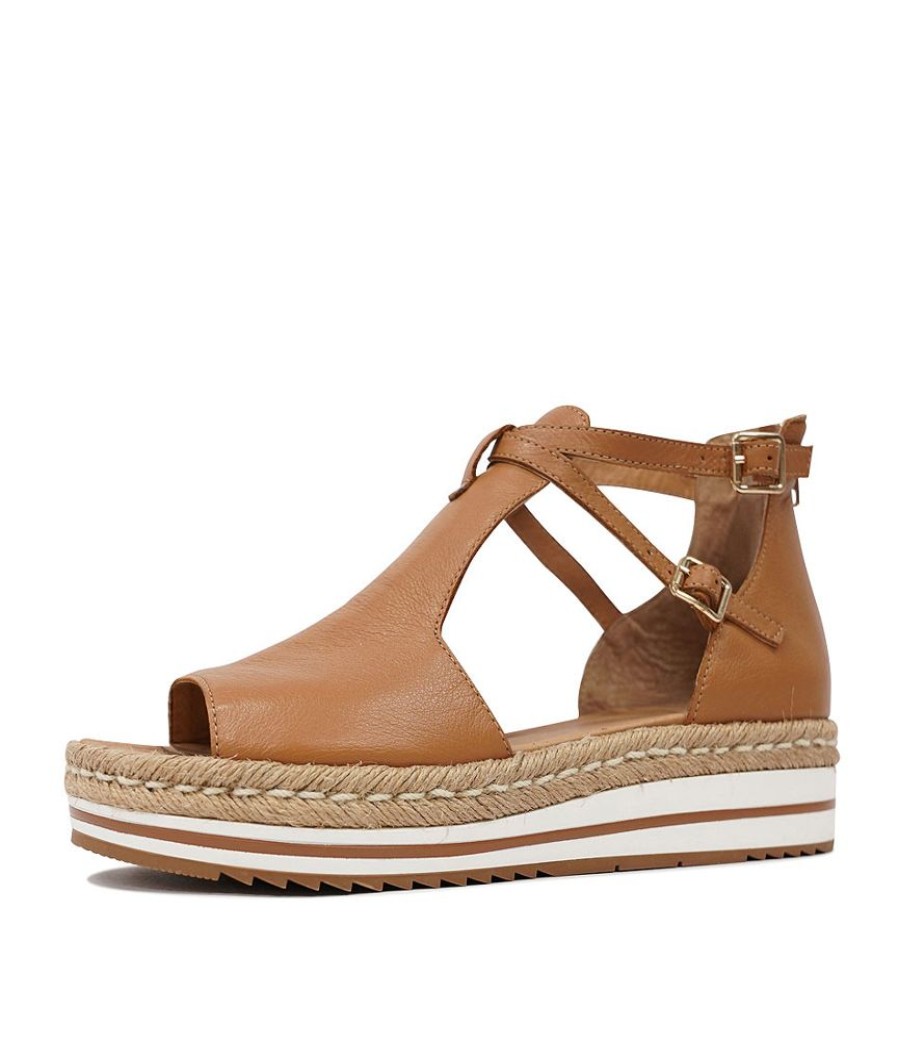 Heels Django & Juliette | Alexys Dark Tan Leather Platform Sandals