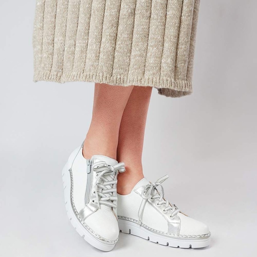 Flats Jose Saenz | Js-2001 White/ Silver Leather Sneakers