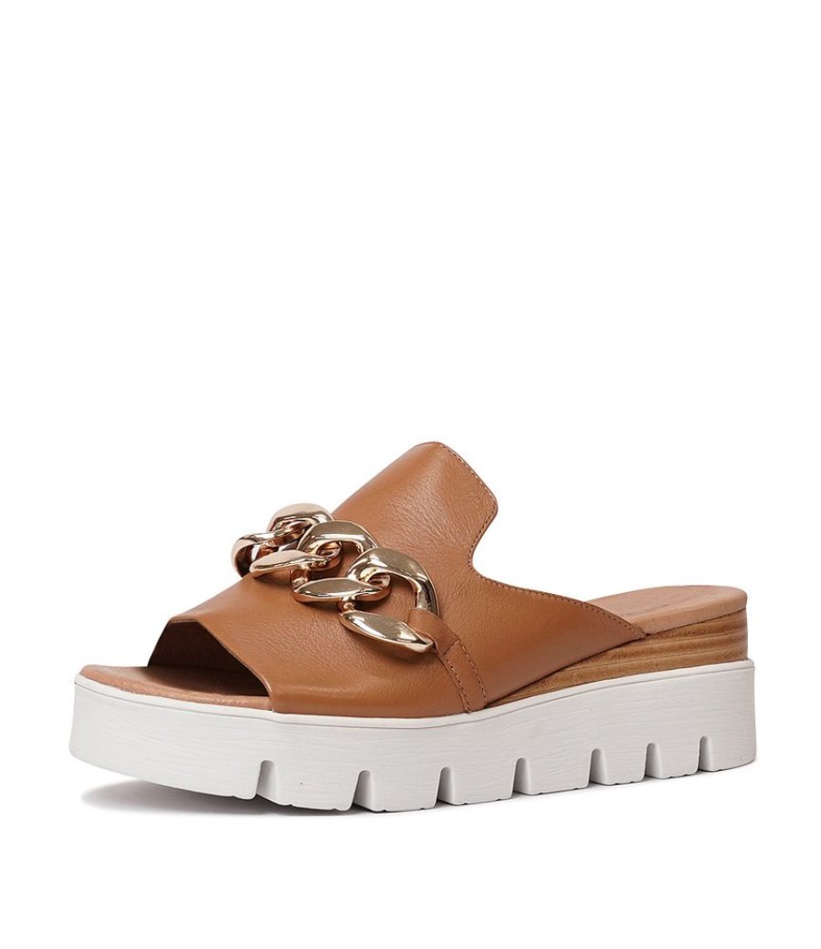 Sandals Django & Juliette | Rablise Dark Tan/ White Leather Slides