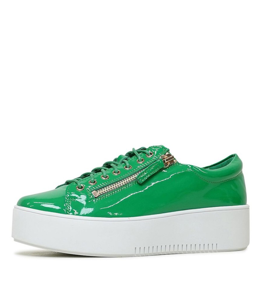 Flats Django & Juliette | Wolfie Emerald Patent Leather Sneakers