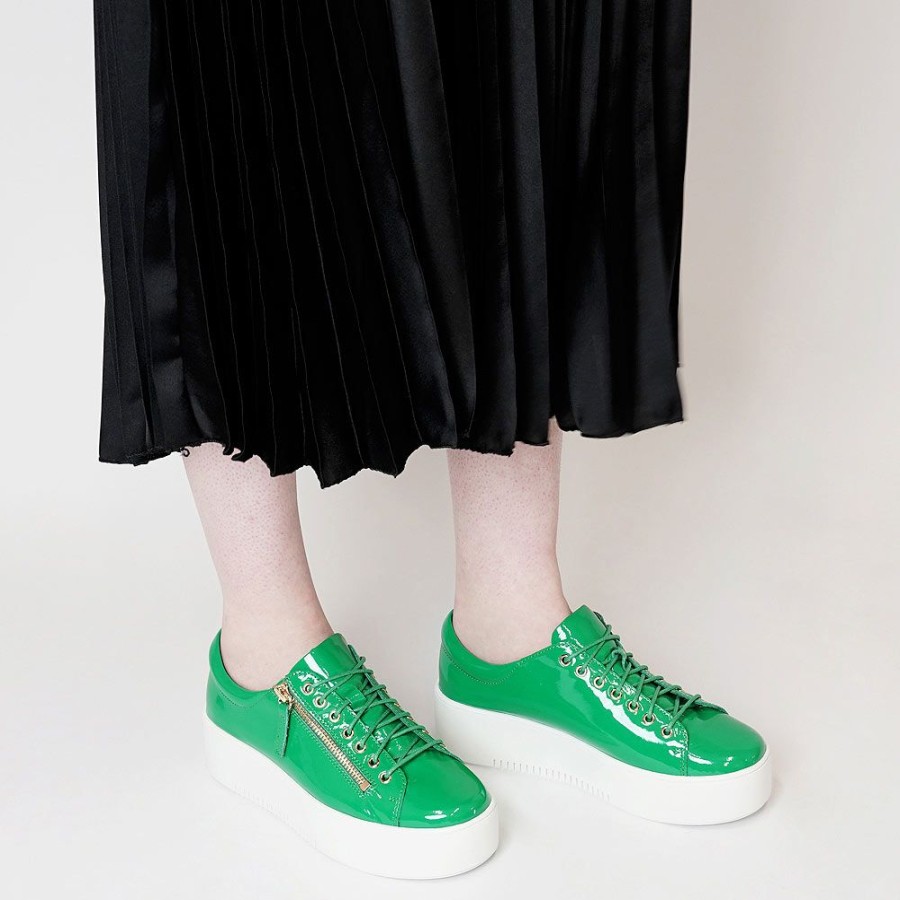 Flats Django & Juliette | Wolfie Emerald Patent Leather Sneakers