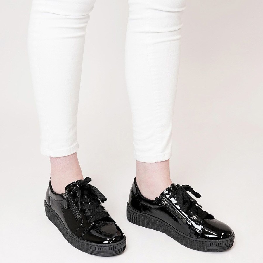 Flats Gabor | Amelia Black Patent Leather Sneakers