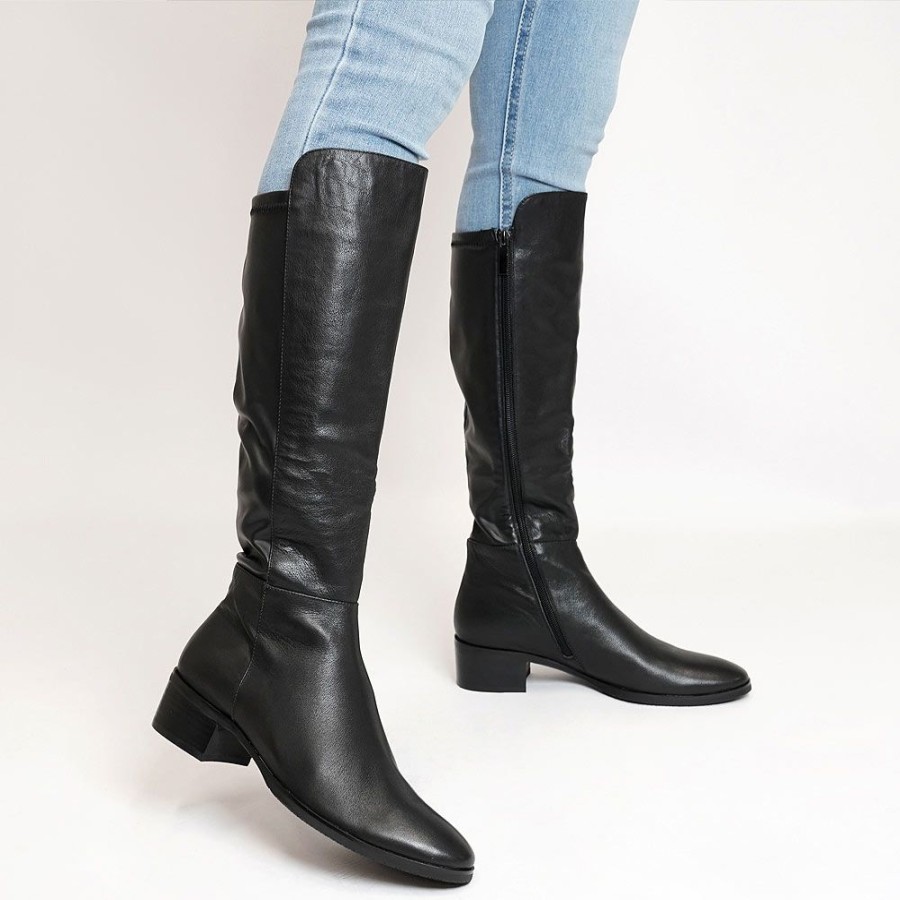 Boots Django & Juliette | Tetley Black Leather/ Stretch Knee High Boots