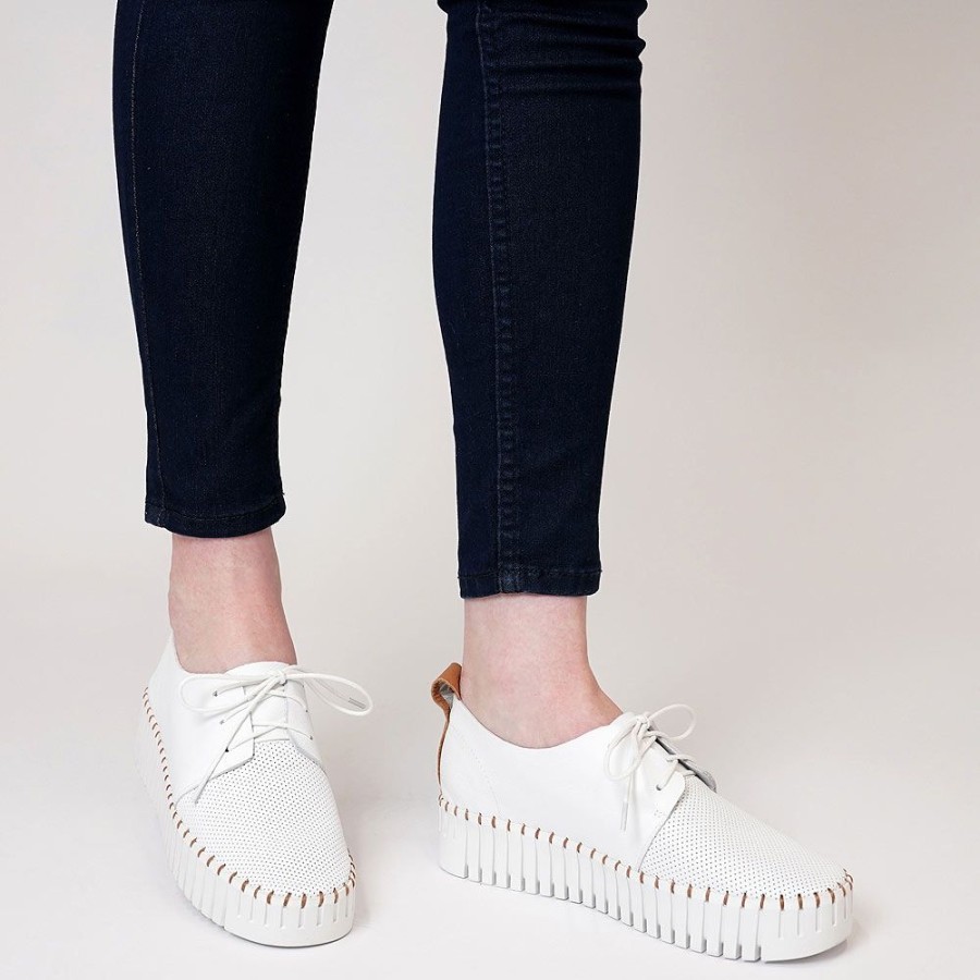 Flats Django & Juliette | Batu White/ Dark Tan Leather Sneakers