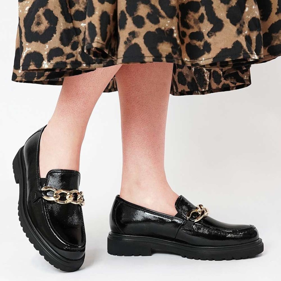 Flats Gabor | Georgia Black Patent Leather Loafers