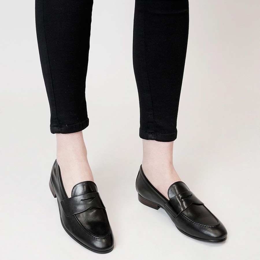 Flats EOS Shoes | Serah Black Leather Loafers