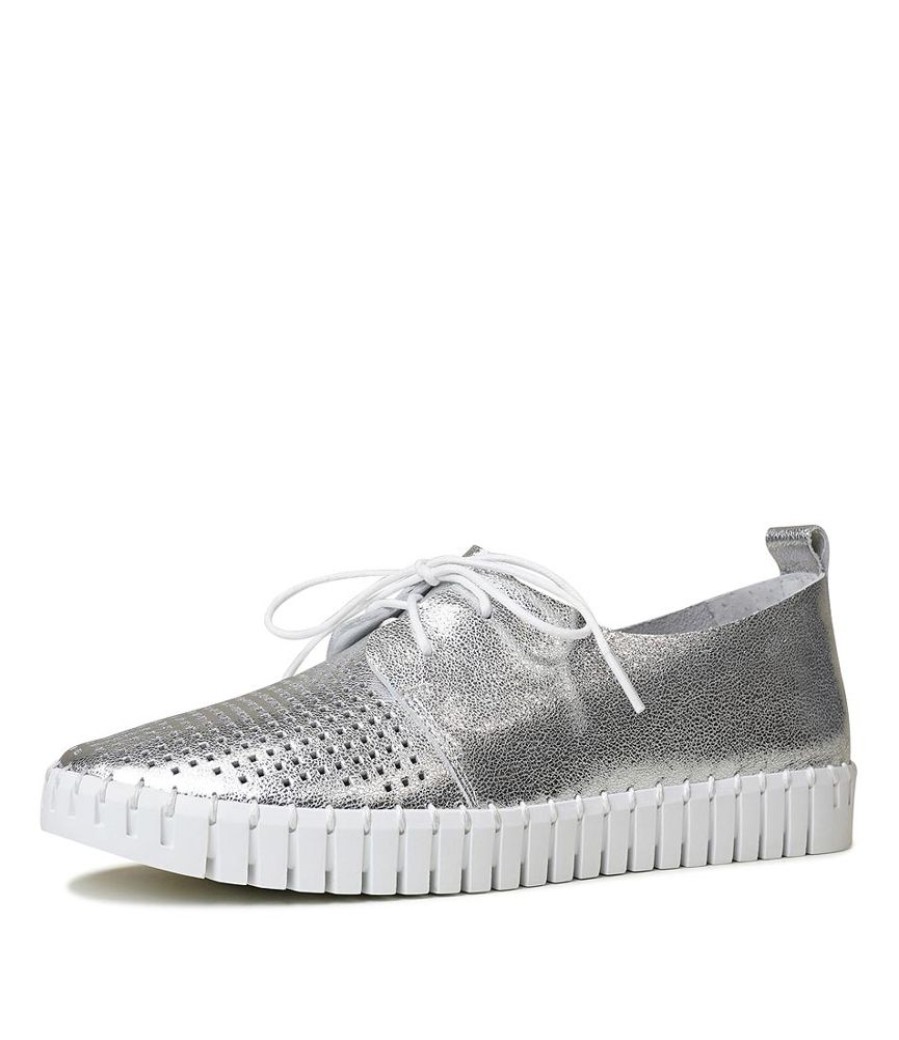 Flats Django & Juliette | Huston Silver Leather Sneakers