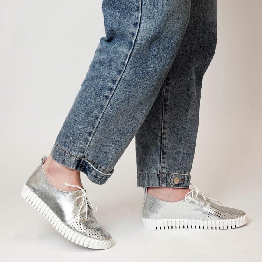 Flats Django & Juliette | Huston Silver Leather Sneakers